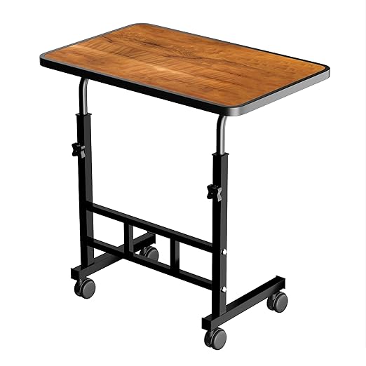 OPTIFINE Wooden Multipurpose Adjustable Height Table with Wheels for Work from Home, Study, Office and Bedroom (Wood Adjustable)